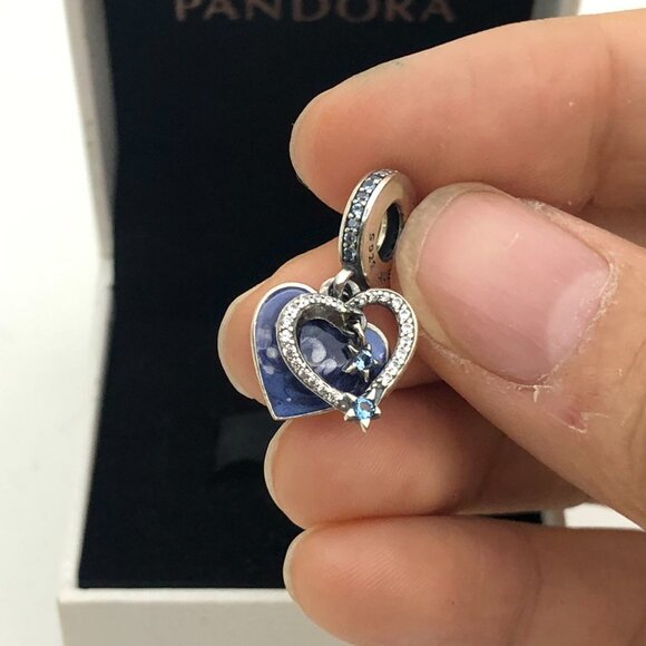 ✨🔥Pandora Celestial Shooting Star Heart Double Dangle Charm - Picture 1 of 7